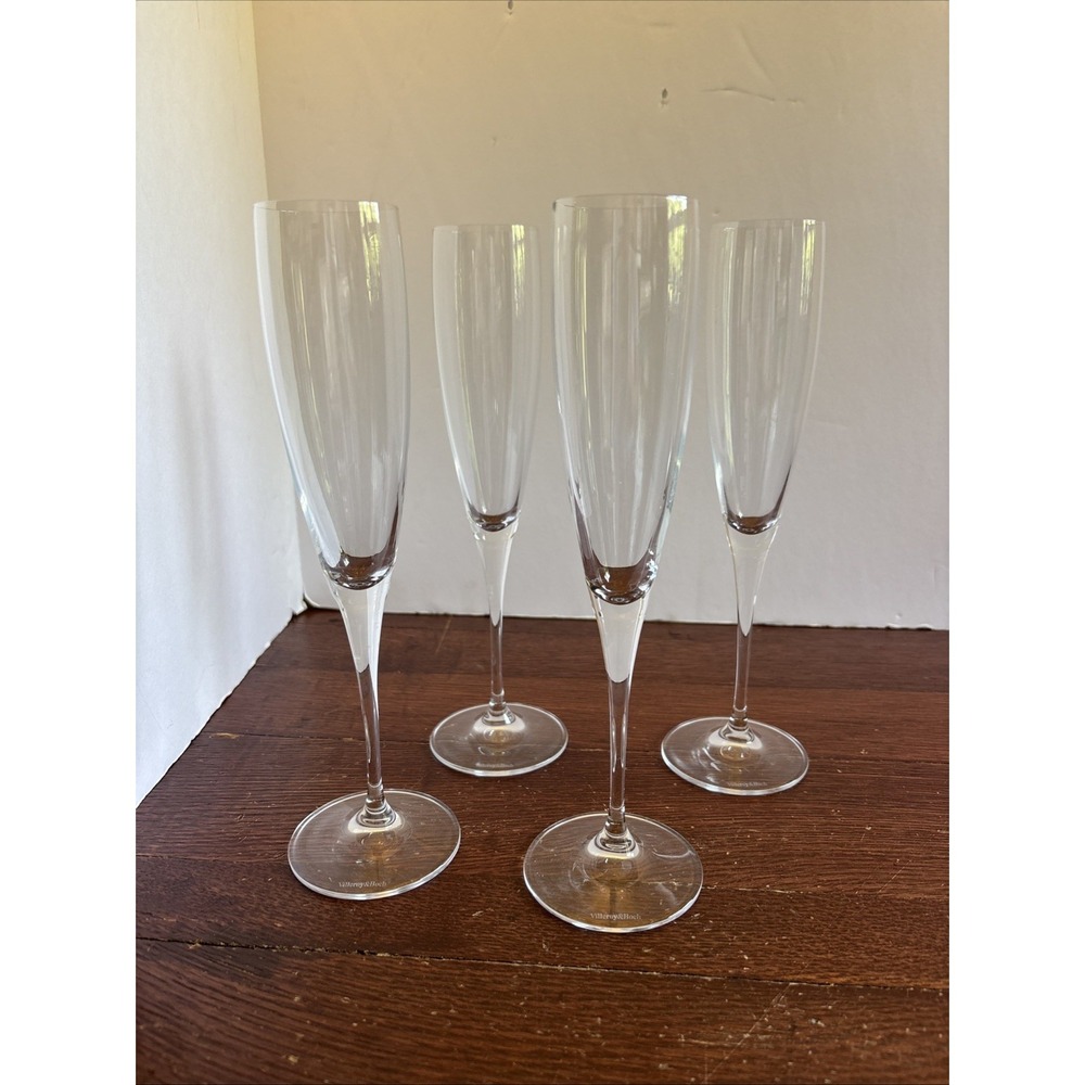 Set of 4 Villeroy & Boch MAXIMA Crystal Champagne Flutes Glasses
